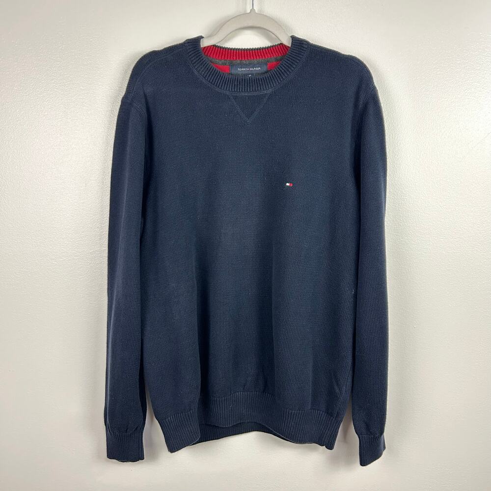 Tommy Hilfiger Navy Blue Men’s Cotton Crew Neck Pullover Sweater Size Large